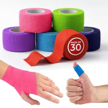 Ever Ready First Aid Self Adherent Cohesive Wrap Bandages for First Aid Sprains Swelling Sports Pets Rainbow Colors 1 x 5 Yards 30 Count