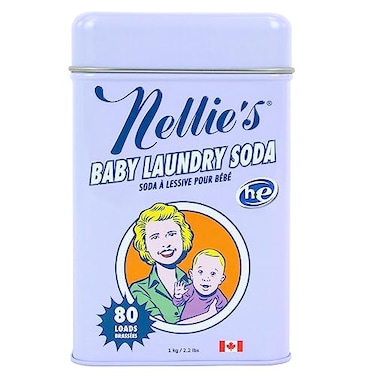 Nellie's Nellies Baby Laundry Soda Tin 80 Loads Gentle Powdered Detergent for Delicate Fabrics FragranceFree Formula 80 Loads Made in Canada