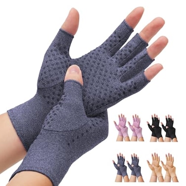 DRNAIETY 2Pair Arthritis Compression Gloves for Hand Arthritis Carpal Tunnel Pain Rheumatoid Arthritis RSI Fingerless AntiSlip Breathable Gloves for Men Women Typing Daily UseL Blue