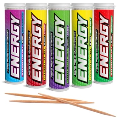 Xero Picks Energy Caffeine Flavored Toothpicks B12 for Focus B6 60 Picks Pack of 5 Variety Pack SugarFree Alternative to Energy Mints Gum Kosher