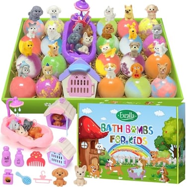Excalla Bath Bombs for Kids with Surprise Toys Inside 20 Pack Kids Bath Bombs with Puppy Dolls Dog Pretend Playset Bath Toys ChildSafe Bubble Bath Fizzies Birthday Christmas Gift Set