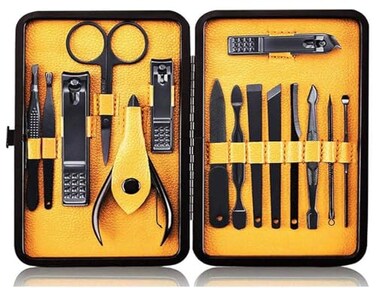 QLNE Nail Clippers Sets High Precisio Stainless Steel Nail Cutter Pedicure Kit Nail File Sharp Nail Scissors and Clipper Manicure Kit Fingernails Toenails with Portable Stylish case Yellow 15Pieces