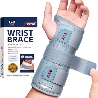 FEATOL Wrist Brace Carpal Tunnel for Women Men Adjustable Night Sleep Support Brace with Splints Left Hand LargeXLarge