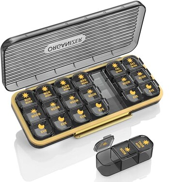 Acedada Pill Organizer 3 Times A Day Weekly Pill Organizer 3X A Day Large Pill Box 7 Day Medicine Organizer Pill Case Pill Container Holder Daily Pill Box 3 Times A Day for Vitamin Black Grey