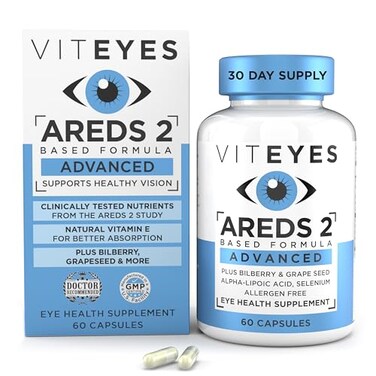 Viteyes AREDS 2 Advanced Macular Support with Bilberry grapeseed FLORAGLO Lutein Selenium Natural Vitamin E Allergen Free Eye Vitamins for Vision Protection 60 Count