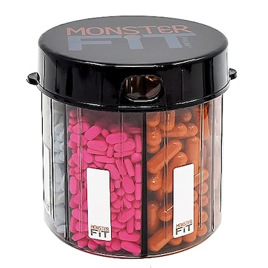 PILL THING XL Supplement Pill Dispenser Bottle 7 Compartment Labels Easy Open AntiMixing UV Protected Organizer Extra Large Monthly Vitamin Monster Fit Medication Holder Includes Premium Medisafe App