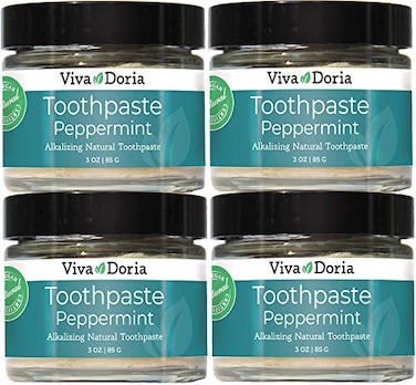 Viva Doria Pack of 4 Fluoride Free Natural Toothpaste Peppermint 3 oz Glass jar Refreshes Mouth Freshens Breath Keeps Teeth and Gum Healthy