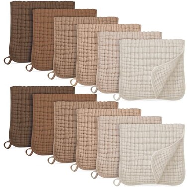 Unnivoll Muslin Burp Cloths for Baby 100 Cotton Burping Cloths for Boys Girls Large 20X10 Extra Soft and Absorbent 12 Pack Gradient Coffee