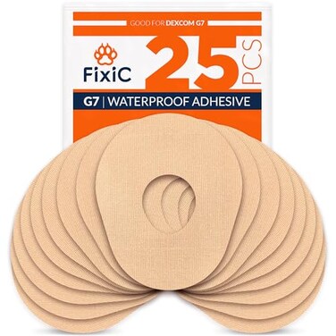 لاصقات FixiC لجهاز G7 Stelo، عبوة من 25 لاصقة ممتازة مقاومة للماء، لاصقة ورقية خلفية مقطوعة مسبقًا لجهاز G7، تثبيت طويل، لون بني فاتح