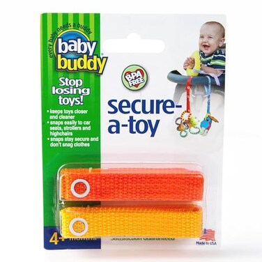 حزام أمان Baby Buddy SecureAToy لتثبيت الألعاب أو عضاضات الأسنان أو اللهايات على عربات الأطفال أو كراسي الطعام أو مقاعد السيارة. طول قابل للتعديل للحفاظ على نظافة الألعاب. من أساسيات قائمة هدايا الأطفال. أحمر وبرتقالي، عبوة من قطعتين.
