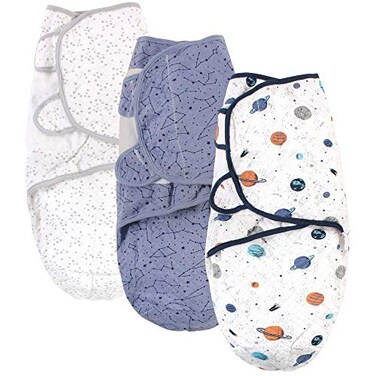 Hudson Baby Unisex Baby Quilted Cotton Swaddle Wrap 3pk Space 03 Months