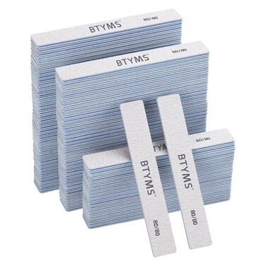BTYMS 100 Count 8080 Grit Rectangle Nail Files Reusable Coarse Nail File Double Sided Emery Boards Manicure Tools for Acrylic Nails