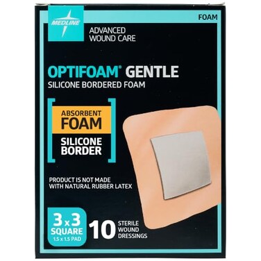 Medline Optifoam Gentle EX Bordered Foam Adhesive Dressing 3 x 3 Square 10 Count