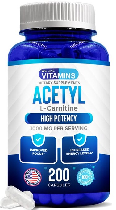 We Like Vitamins Acetyl LCarnitine 1000mg Capsules 200 Easy to Swallow Veggie Capsules Acetyl l Carnitine Supplement Helps Support Focus Brain Function and Energy