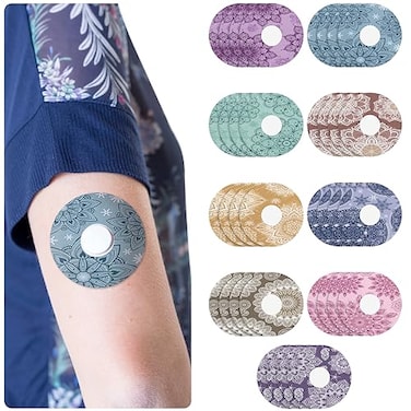 TrelaCo 36 Pcs Waterproof Sensor Covers Compatible with Libre 2 Adhesive Patches Overpatches Breathable Mandala Floral Pre Cut Cover Patches Tape for Continuous Glucose Monitor Protection