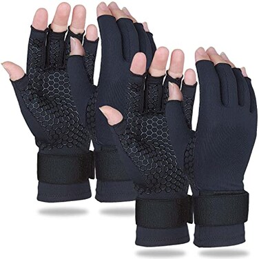 Gorbgle 2 Pairs Copper Arthritis Gloves for Women Men Compression Gloves with Adjust Strap for Arthritis Wrist Support Hand Pain Fingerless Computer Typing Gloves for Carpal Tunnel RSI SmallMedium