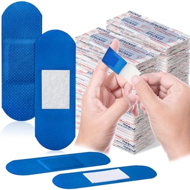 ضمادات جيسيرايل الزرقاء 400 قطعة، 3 × 1، للاستخدام في خدمات الطعام، قابلة للكشف عن المعادن، مصنوعة من البولي إيثيلين المقاوم للماء، لاصقة، معقمة، غير لاصقة، خالية من اللاتكس، للإسعافات الأولية، العناية بالجروح وحمايتها.