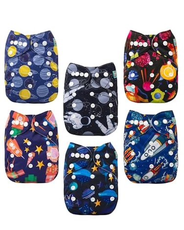 ALVABABY Baby Cloth Diaper 6 Pack with 12 Inserts One Size Cloth Diaper Covers Adjustable Washable Reusable for Baby Girls and Boys