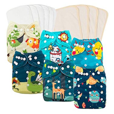 babygoal Reusable Cloth Diapers 6 Pack6pcs Microfiber Inserts4pcs Rayon from Bamboo Inserts One Size Adjustable Washable Pocket Nappy Covers for Baby BoysRashFree