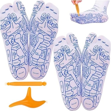 SOFTNLUX Foot Reflexology Sock Set with Massage Tool Acupressure Reflexology Socks Relief Body Stress Aches Feet Acupuncture Point Massage Pen Trigger Men Size