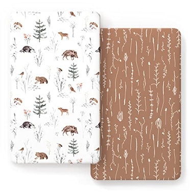 GRSSDER Stretch Ultra Soft Jersey Knit Fitted Crib Sheets Set 2 PackFit All Standard Crib Mattress Pads Safe and Snug Stylish Pattren of Jungle Animals