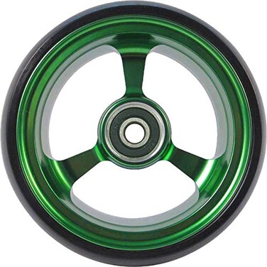 عجلات RIANTWHEEL الصلبة من البولي يوريثان مقاس 4 × 10 بوصة، عجلات كرسي متحرك بحافة ألومنيوم، زوج واحد، لون أخضر