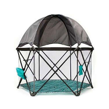 Baby Delight Go With Me Eclipse Mesh Portable Playard Playpen Sun Canopy Indoor and Outdoor Watercolor Stripe Base
