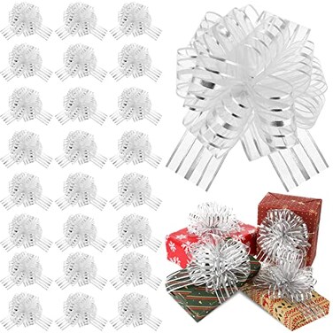 Poen 12 Pieces Large Pull Bow for Gift Wrapping Ribbon Pull Bows for Presents Wedding Baskets for Wrapping Boxes Flower Decorations8 InchWhite