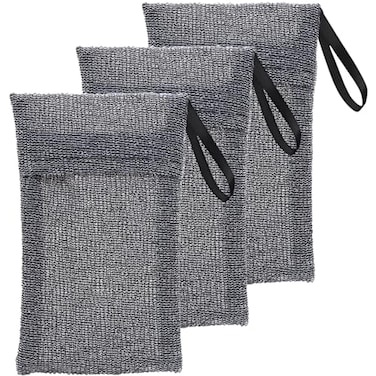 Kootinn Travel Soap Saver Bag 3 Pcs Soap Pocket Exfoliating Soap Saver Pouch Rough Mesh Bar Soap Bags for Shower Body Foam Scrubber Exfoliating Shower Sponge Grey