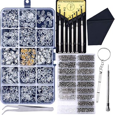 JANYUN Upgrade Version Eyeglass Repair Kit1500 Pcs More Complete Glasses Screws Kit and Nose Pads with 6 Pcs Screwdrivers and 3 Pcs Tools for Glasses Eyeglasses and Sunglasses Repair