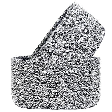 ABenkle 2 Pack Small Woven Baskets Tiny Oval Shallow Storage Baskets Mini Cotton Rope Empty Decorative Basket Boho Little Organizer Bins for Bathroom Cat Dog Toy Gifts Baskets