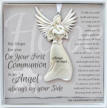The Grandparent Boxed Angel with Sentiment First Communion Gift for Granddaughter Grandson Godson Goddaughter First Communion Keepsake