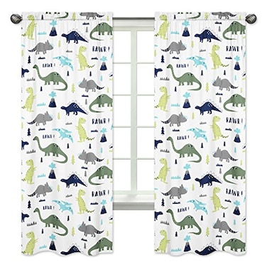 Sweet Jojo Designs Blue and Green Modern Dinosaur Bedroom Decor Window Treatment Panels Set of 2
