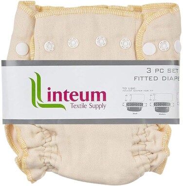 Linteum Textile Fitted Cloth Diapers with Snap Closures 100 Cotton Adjustable Snaps Removable Inserts Reusable Washable Baby Diapers for Toddlers NaturalBeige 3 Pack Small 915 lbs