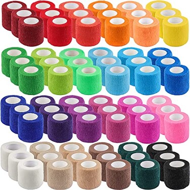 CLRBEATTY 72 Pack Self Adhesive Bandage Athletic Elastic Cohesive Bandage Breathable Self Adherent Wrap for Pets 2 Inch x 5 Yard Stretch Bandage Sports Wrap for Wrist Ankle Swelling Sprains 24 Colors