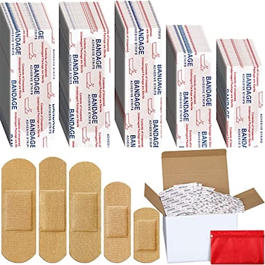 Lounsweer 1000 Pcs Fabric Adhesive Bandages Variety Pack Bulk Assorted Sizes Flexible Breathable Patch Fabric Bandages for Family First Aid Skin Wrap Finger Wound Natural