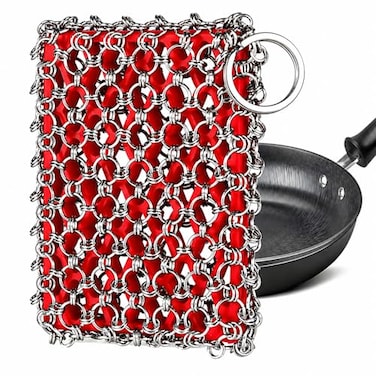 TEZZ Cast Iron Scrubber Skillet Chainmail Scrubber for Cast Iron Pan Chain Mail Scrubber Cast Iron Sponge Metal Scrubber Cast Iron Skillet Cleaner Wok Frying Pans Dutch Oven Cleaning Scrubber