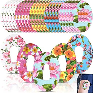 Panelee 25 Pcs Adhesive Patch Compatible with Dexcom Sweatproof Colorful Floral Variety Pre Cut Adhesive Tape Glucose Monitor Protection G6