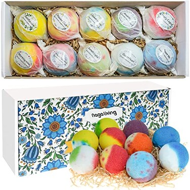 Nagaliving Bath Bombs Gift Set 10 Organic Bubble Bombs for Valentines Day Christmas