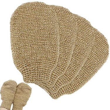 Tatuo 4 Pieces Bath Mitt Loofah Shower Gloves Natural Exfoliating Hemp Scrubbing Mitt Bath Sponge Shower for Women Men Scrubber Machine Washable Double Sided Available