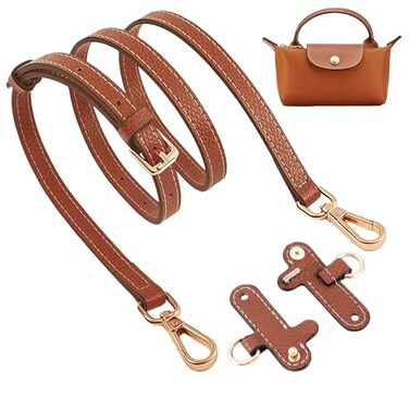 Chispee Leather Bag Shoulder Strap Purse Straps Replacement Crossbody Adjustable Conversion Kit for Longchamp Mini Bag WomenBrown Gold