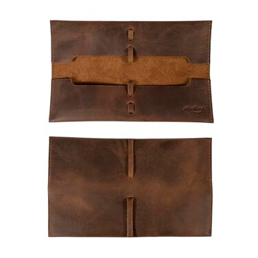 Heather's Heathers Rectangular Makeup Brush Organizer Bourbon Brown Leather Handmade Drawstring Closure