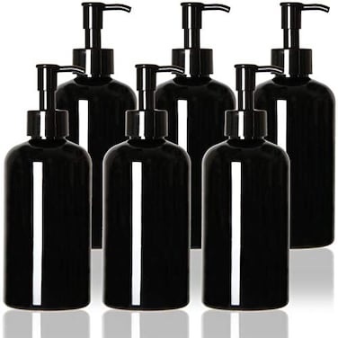 Youngever 6 Pack Plastic Pump Bottles 12 Ounce Refillable Plastic Pump Bottles with Travel Lock Black