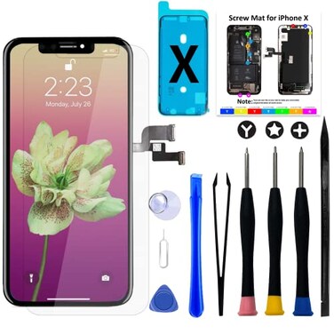 Brinonac for iPhone X OLED Screen Replacement Kit 58 inch 3D Touch Screen Display Digitizer Frame Assembly Set with Repair Tools and Tempered Glass Protector