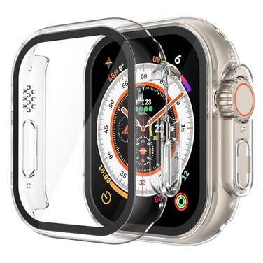 Misxi 2 Pack Hard PC Case Built in Tempered Glass Compatible with 49mm Apple Watch Ultra 3 Ultra 2 Ultra Thin Protective Case with Screen Protector for iWatch Cover with Button Transparent