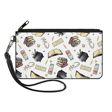 Buckle-Down Wallet Canvas Zip Clutch Harry Potter Magical Elements Collage White