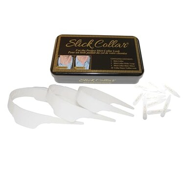 Slick Collar Shirt Collar Support System set with 3 adjustable 10 premium Collar Stays a Durable tin Travel EDC Box Black