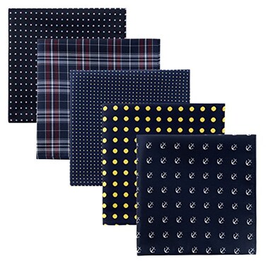 Retreez 5 Piece Assorted Woven Microfiber Premium Pocket Square Gift Box Set Set 007