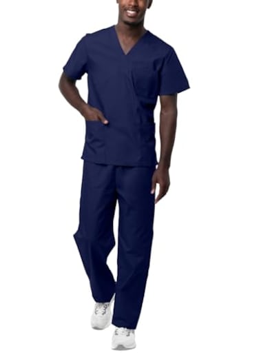 Sivvan Unisex Scrubs Classic VNeck Top Drawstring Pants Scrub Set S8400 Navy M