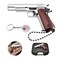 OPYLO Mini Gun Keychain Tiny Keychains Guns Shape Pendant Pistol Shape Key Chain Novelty Keychain Cool Keychains for MenWood grain Silver